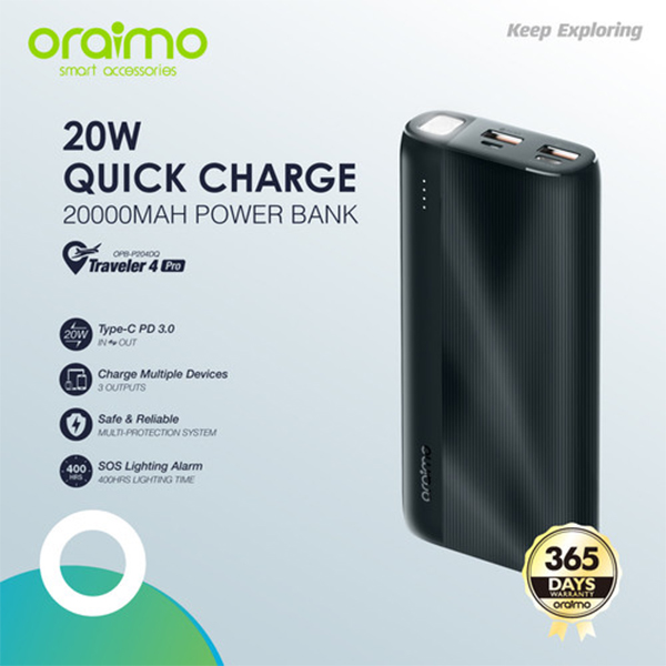 پاوربانک اواریمو مدل Traveler 4 OPB-P204DQ با ظرفیت 20000 میلی آمپرساعت