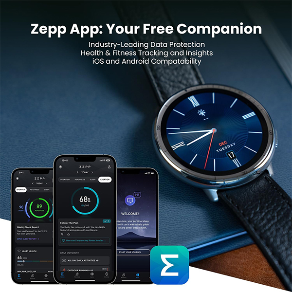 ساعت هوشمند امیزفیت مدل Active 2 Round Premium با بند چرمی