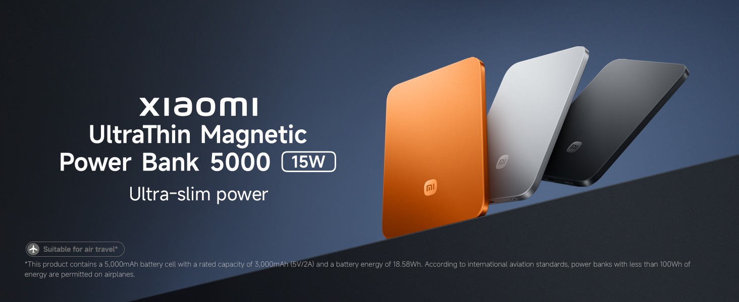 پاوربانک 5000 شیائومی مدل Ultra thin Magnetic توان 15 وات